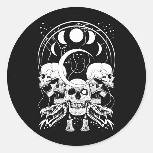 不気味なスカル三日月ゴシック月相ヘビ ラウンドシール (正面)