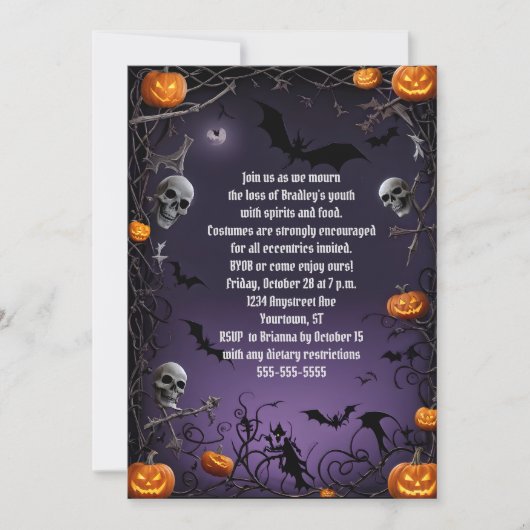 不気味なスカル大人ハロウィーン誕生日パーティー 招待状 (正面)