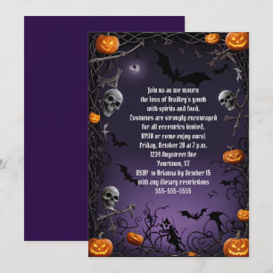 不気味なスカル大人ハロウィーン誕生日パーティー 招待状