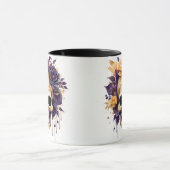 不気味なスカル黄色と紫の花ハロウィーン マグカップ (中央)