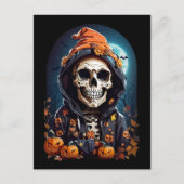 不気味なスケルトンと秋のカボチャのハロウィーン ポストカード (正面)