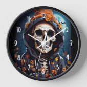 不気味なスケルトンと邪悪なカボチャ 壁時計 (正面)