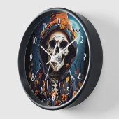 不気味なスケルトンと邪悪なカボチャ 壁時計 (傾斜)