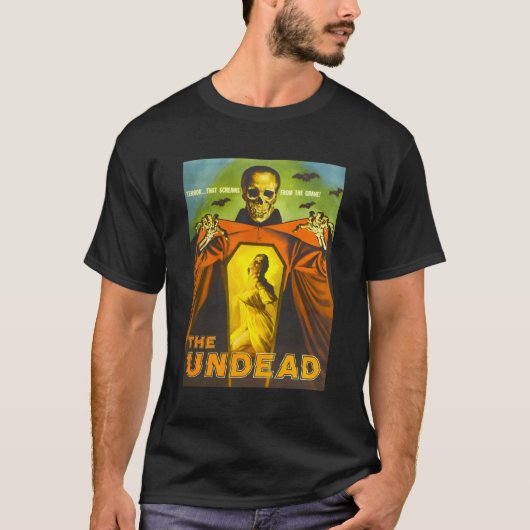 不気味なスケルトンのハロウィーンモンスターホラー映画 Tシャツ (正面)