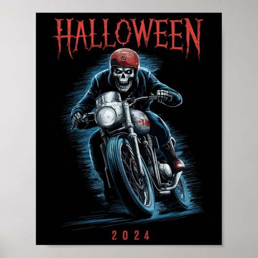 不気味なスケルトンバイクもしくは自転車に乗る人オンバイモーターサイクルハロウィーン2024 ポスター (正面)