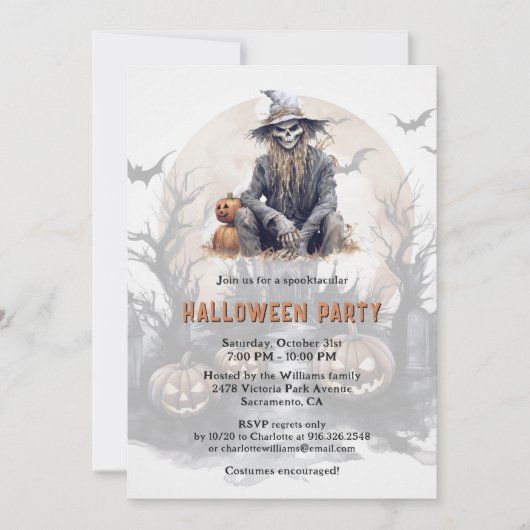 不気味なスケルトンパンプキンズフルムーンハローウィンパーティ 招待状 (正面)