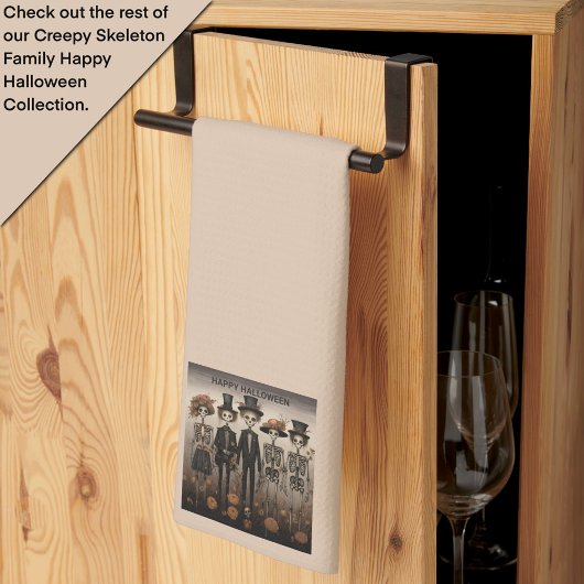 不気味なスケルトンファミリーハッピーハローウィン キッチンタオル