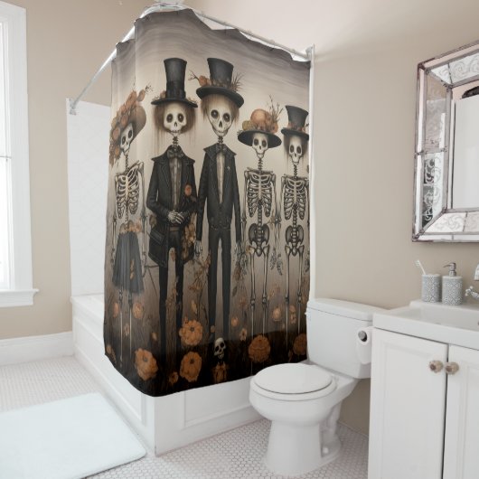 不気味なスケルトンファミリーハッピーハローウィン シャワーカーテン (インサイチュ)
