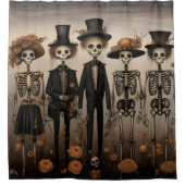不気味なスケルトンファミリーハッピーハローウィン シャワーカーテン (正面)