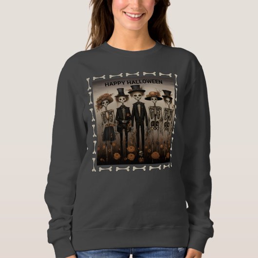 不気味なスケルトンファミリーハッピーハローウィン スウェットシャツ (正面)