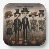 不気味なスケルトンファミリーハッピーハローウィン ペーパープレート (正面)