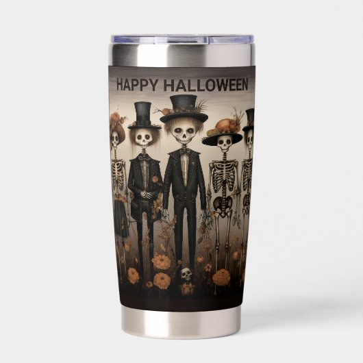 不気味なスケルトンファミリーハッピーハローウィン 保温保冷タンブラー (正面)