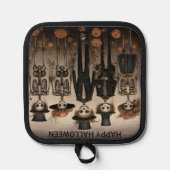 不気味なスケルトンファミリーハッピーハローウィン 鍋敷き (正面)