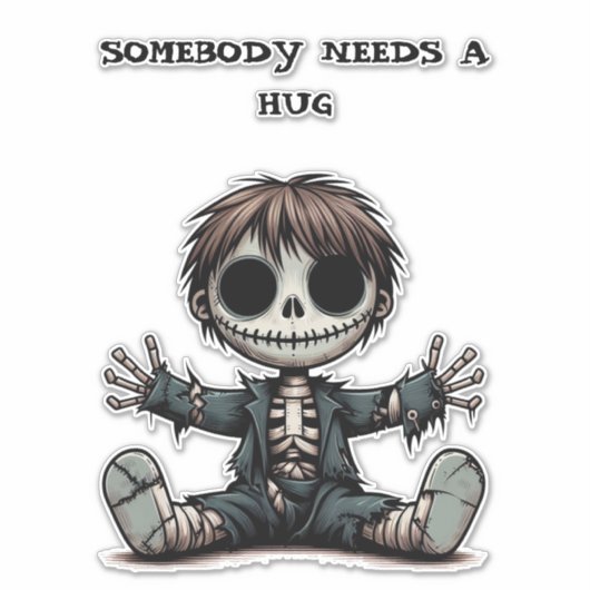 不気味なスケルトン男の与え子のハグ漫画アート シール (正面)