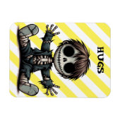 不気味なスケルトン男の与え子のハグ漫画アート マグネット (横)