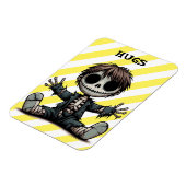 不気味なスケルトン男の与え子のハグ漫画アート マグネット (左側)