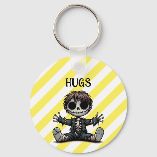 不気味なスケルトン男与えの子のハグ漫画ゴシックアート キーホルダー (正面)