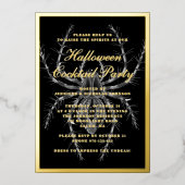 不気味なスパイダーハロウィーンカクテルパーティー金ゴールド 箔招待状 (正面)