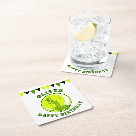 不気味なスライムモンスターキッズネームハッピーバースデー スクエアペーパーコースター (インサイチュ)