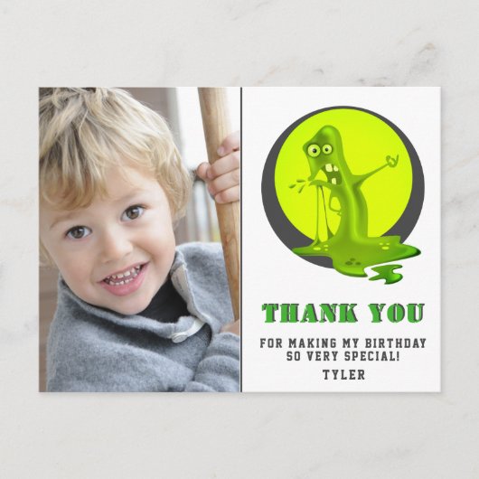 不気味なスライムモンスター誕生日写真ありがとう ポストカード (正面)
