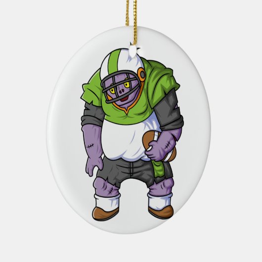 不気味なゾンビのアメリカンフットボール選手の漫画 セラミックオーナメント (右)