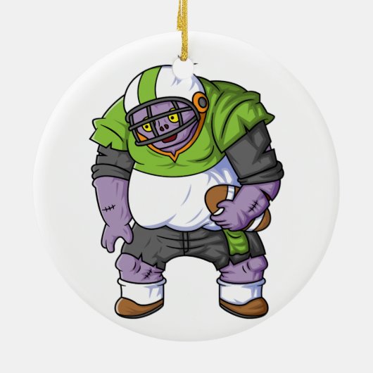 不気味なゾンビのアメリカンフットボール選手の漫画 セラミックオーナメント (裏面)