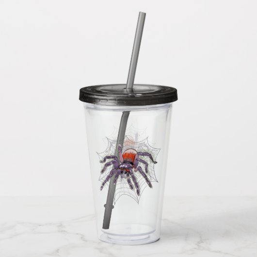 不気味なタランチュラのくもの巣オリジナルのアートワーク アクリルタンブラー (裏面)