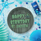 不気味なダークグリーンゾンビハッピーバースデーパーティー ペーパープレート (パーティー)