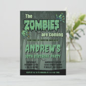 不気味なダークグリーンゾンビバースデーパーティー 招待状 (スタンド正面)
