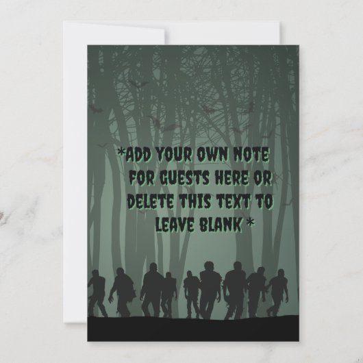 不気味なダークグリーンゾンビバースデーパーティー 招待状 (裏面)