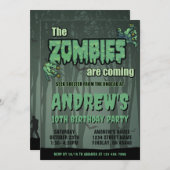不気味なダークグリーンゾンビバースデーパーティー 招待状 (正面/裏面)