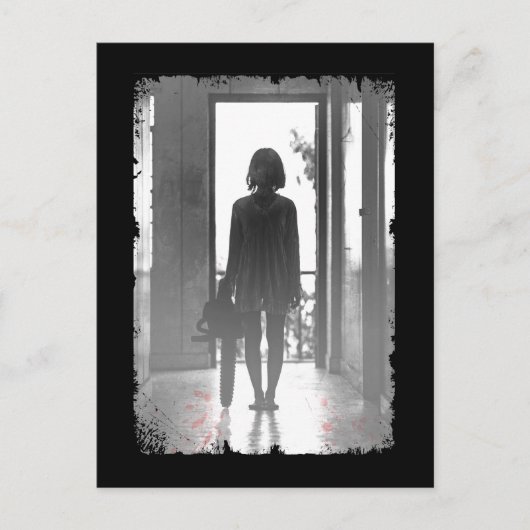 不気味なチェーンソーガールホラー暗黒アート ポストカード (正面)