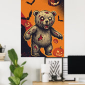 不気味なテディベアのハロウィンイラスト ポスター (ホームオフィス)