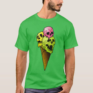 不気味なドクロアイスクリーム ホラーカラフルハロウィンD Tシャツ