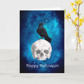 不気味なドクロ ラヴェン ハッピー ハロウィン カード (黄色い花)