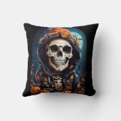 不気味なニヤニヤのスケルトンのハロウィーン クッション (裏面)