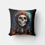 不気味なニヤニヤのスケルトンのハロウィーン クッション (正面)