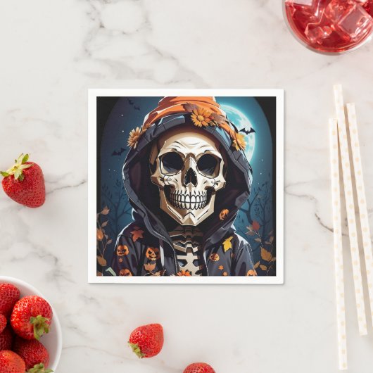 不気味なニヤニヤのスケルトンのハロウィーン スタンダードカクテルナプキン (インサイチュ)
