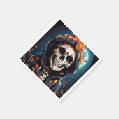 不気味なニヤニヤのスケルトンのハロウィーン スタンダードカクテルナプキン (角)