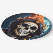 不気味なニヤニヤのスケルトンのハロウィーン ペーパープレート (アングル)