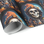 不気味なニヤニヤのスケルトンのホラーをテーマ ラッピングペーパー (ロールコーナー)