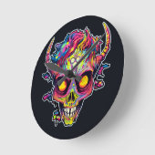 不気味なネオンスカル悪魔 ラウンド壁時計 (傾斜)