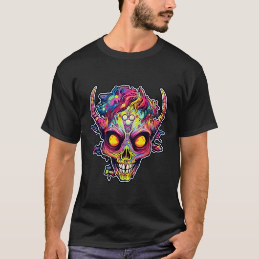 不気味なネオンスカル悪魔 Tシャツ (正面)
