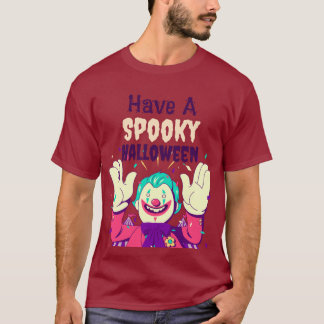 不気味なハロウィンとピエロのグラフィックを持つ Tシャツ