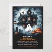 不気味なハロウィンのお化け屋敷の子供の誕生日パーティ 招待状 (正面)