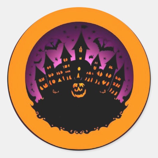 不気味なハロウィンのお城のシルエット ラウンドシール (正面)