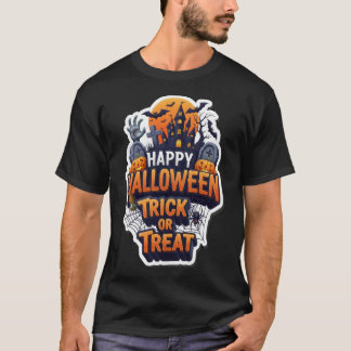 不気味なハロウィンのお菓子をあげるか、お菓子をくれと言うグラフィックでお化け Tシャツ