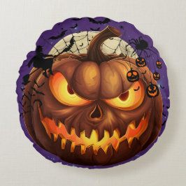 不気味なハロウィンのかぼちゃの丸いクッション🎃 ラウンドクッション