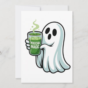 不気味なハロウィンのゴーストが抹茶を飲む シーズンカード