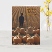 不気味なハロウィンのトウモロコシ畑の男 カード (黄色い花)